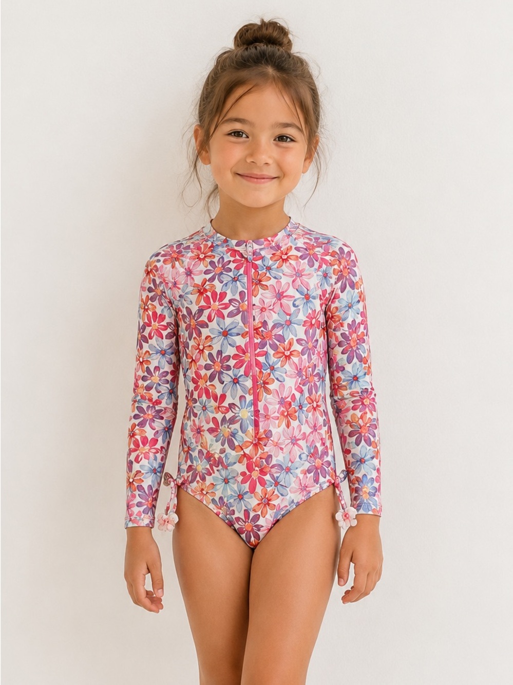 Banana Boat Swim Floral Long Sleeves One Piece Swimsuit Girls Sz 5/6 Stretchy‎